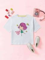 Short Sleeve White Casual Letter Toddler Girls Clothing 4418