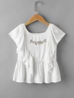 Regular Cute Scoop Neck White Kids Clothing 684