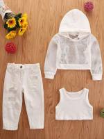  White Plain Toddler Girl Two-piece Outfits 323