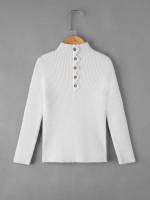 Stand Collar Button White Slim Fit Toddler Girls Knitwear 6186