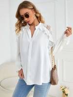 White Elegant Ruffle Maternity Blouses 2833