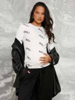 Regular Letter Round Neck Long Sleeve Maternity T-shirts 2899