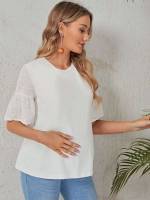  Regular Round Neck White Maternity T-shirts 9362