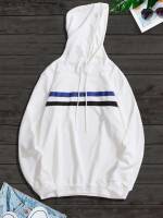 Striped Drawstring Regular Fit White Men Hoodies  Sweatshirts 590