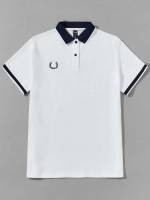 White Polo Preppy Graphic Men Tops 4405