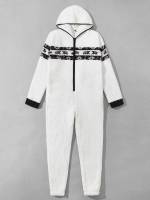 Zipper Long Sleeve White Men Underwear  Loungewear 2150