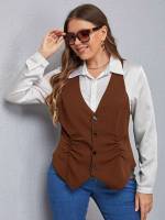  Sleeveless Regular Ruched Plus Size Blazers 2502