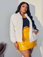 Casual Plain White Plus Size Outerwears 280