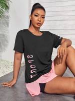  Short Sleeve Letter Women Plus Activewear 1193