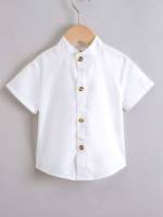 Button Front Stand Collar Short Sleeve Plain Kids Clothing 2053