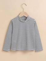 Striped Stand Collar Regular White Toddler Boy T-Shirts 5690