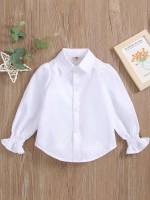 Plain Casual White Toddler Girl Blouses 763