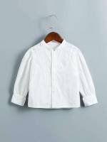 Regular Stand Collar White Plain Toddler Girls Clothing 6925