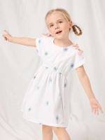 Embroidery Short Sleeve Casual Toddler Girl Dresses 5027