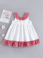 Cute Gingham Round Neck Regular Fit Toddler Girl Dresses 896