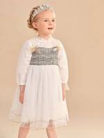 Glamorous White Knee Length Toddler Girl Partywear 9698