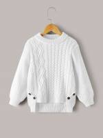 Regular Round Neck White Toddler Girl Sweaters 6761