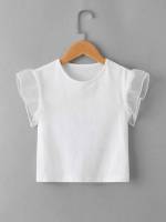 White Casual Round Neck Toddler Girl T-Shirts 4162