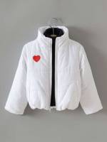 White Funnel Neck Heart Casual Toddler Girl Winter Coats 3999