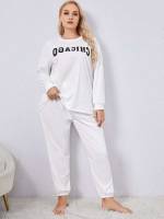  Round Neck Letter Casual Women Plus Sleep  Lounge 901