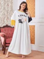 Cartoon Cute Three Quarter Length Sleeve Plus Size Nightgowns  Sleepshirts 761