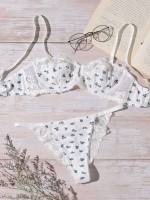  Contrast Lace Cute Floral Women Bra  Panty Sets 6409