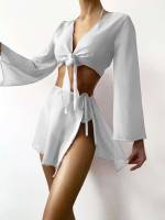 Plain Halter Knot White Women Swimwear 9214