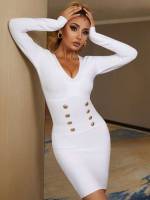 White Elegant Long Sleeve Women Dresses 5319