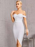  Plain Knee Length Off the Shoulder Women Dresses 9502