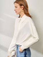 Button Front Regular Fit Long Sleeve White Women Sweatshirts 8677