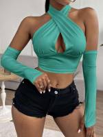 Plain Long Sleeve Backless Women Tops 336