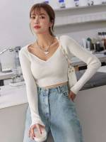 Casual Rib-Knit Slim Fit V neck Women Sweaters 868