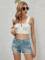 Casual White Straps Women Tops, Blouses  Tee 386