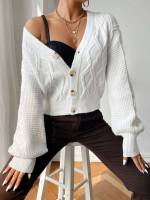 Plain V neck Casual Crop Women Cardigans 270