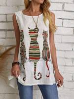 Long Casual High Low Cartoon Women Tank Tops  Camis 745