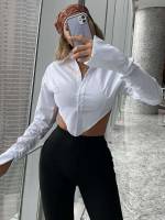 Collar Plain Crop White Women Clothing 9326