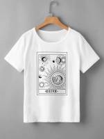 Graphic Regular White Round Neck Women Clothing 2162