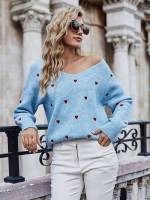 Embroidery Casual V neck Women Sweaters 2617