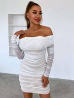 Off the Shoulder Glamorous Mini White Women Dresses 2389