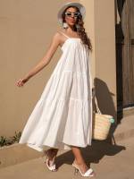 White Spaghetti Strap Boho Plain Women Clothing 52