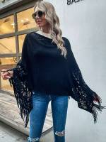 Fringe Long Sleeve White Stand Collar Women Clothing 9770