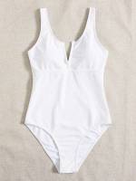  V neck White Plain Women Beachwear 3047