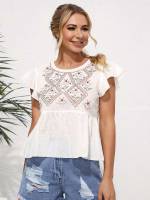  Short Sleeve Round Neck Boho Women Blouses 5702