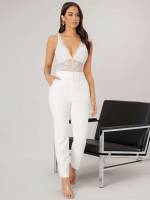  Sleeveless White Backless Women Bodysuits 7116