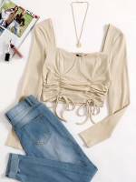 Crop White Slim Fit Casual Women T-Shirts 2197