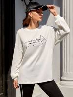 Long Sleeve Oversized Letter Women T-Shirts 4741