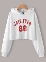 Letter Hooded Crop Women Sweatshirts 9285