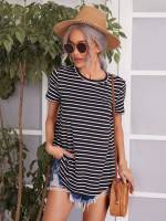 Round Neck Striped White Women Clothing 335