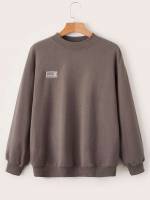 Patched Casual Stand Collar Plain Women Sweatshirts 5971