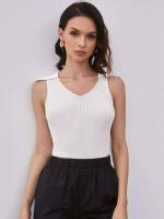 Sleeveless Slim Fit Crop Plain Women Knit Tops 3401